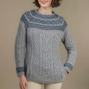 NEW Aran Mor M‎erino F‎‎air Isle Aran Sweater With Pockets‎‎ Medium